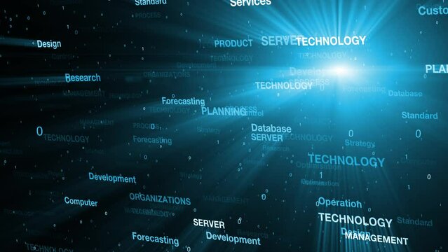 Digital technology cyber space word cloud background.