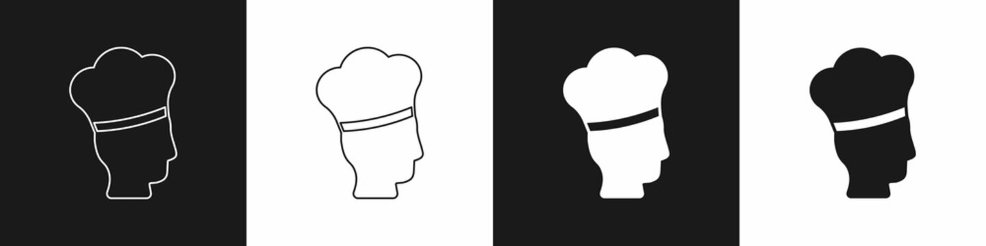 Set Italian cook icon isolated on black and white background. Vector