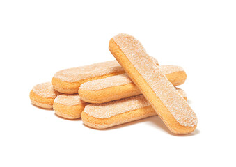 Ladyfingers or savoiardi biscuit, italian desserts and sponge cookies, isolated on white background