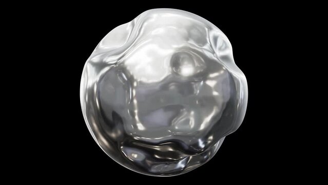 Realistic looping 3D animation of the beautiful abstract morphing liquid silver metal sphere rendered in UHD with alpha matte