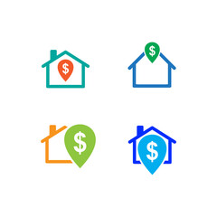 Real estate, buy house, sell home, mortgage loan, rental services, finance and investment, payment installment, household expenses, realty income, property cost, insurance concept, vector flat icon - obrazy, fototapety, plakaty