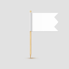 Obraz premium Toothpick flag isolated on wood stick with white paper. Realistic little tooth pick for lunch. Vector cocktail decoration