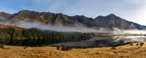 Moke Lake, near Queenstown, New Zealand, on an early winter morning. 