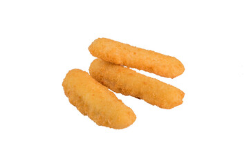 Deep-fried strips on a white background. Isolated.