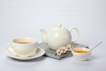 A plain white contemporary tea set