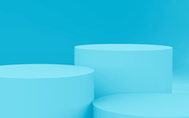 Abstract 3d blue color cylinder podium minimal studio background.