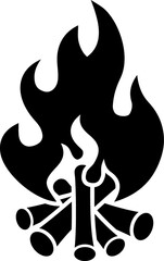 Black and White Cartoon Illustration Vector of a Fire with Wooden Logs