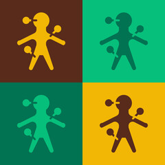 Pop art Voodoo doll icon isolated on color background. Vector