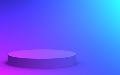 3d purple blue neon light cylinder podium minimal studio gradient dark colors background. Abstract 3d geometric shape object illustration render. Display for nightclub party and technology product.