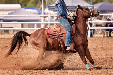 Cowboy Competing In Barrel Race At Country Rodeo