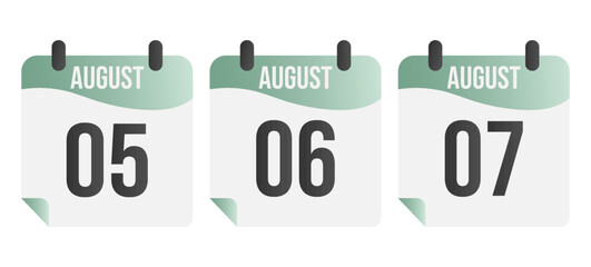 August calendar date - 5th, 6th, 7th. Meeting, schedule, reminder.