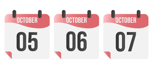 October calendar date - 5th, 6th, 7th. Meeting, schedule, reminder.