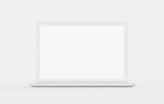 Laptop gray white object on backgrounds. Computer mockup business online minimal concept. 3D rendering.