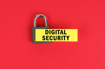 On the red surface there is a lock with a sticker with the inscription - digital security