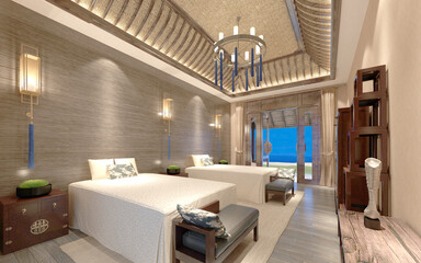 3d render. Modern bedroom interior.