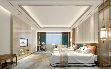 Fototapeta na wymiar 3d render. Modern bedroom interior scene.
