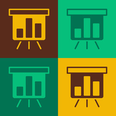 Pop art Board with graph chart icon isolated on color background. Report text file icon. Accounting sign. Audit, analysis, planning. Vector