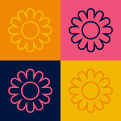 Pop art line Flower icon isolated on color background. Sweet natural food. Vector