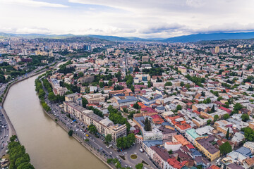 aerial view of Georgia's capital Tbilisi and river Mtkvari. High quality photo