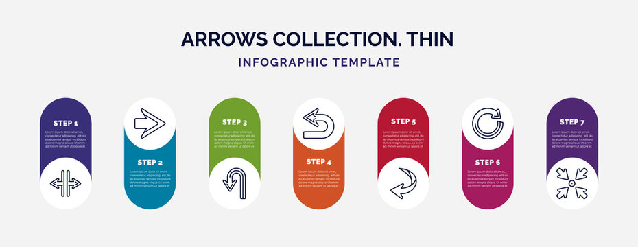 Infographic Template With Icons And 7 Options Or Steps. Infographic For Arrows Collection. Thin Concept. Included Horizontal Resize, Right Arrow, U Turn Arrow, Return, Curved Down Left Arrow,