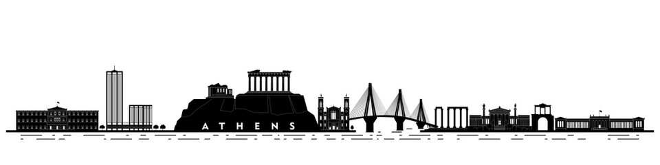 Athens city skyline, historical architectural landmarks vector illustration. Greece