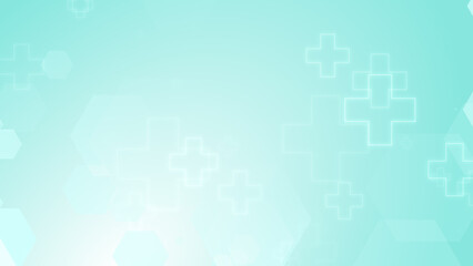 Abstract hexagon cross geometric blue green pattern medical background.