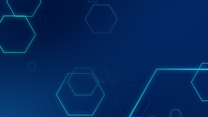 Obraz premium Abstract hexagon geometric blue neon lights technology dark background.