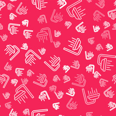 White line Shower head with water drops flowing icon isolated seamless pattern on red background. Vector