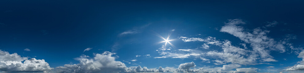 Seamless cloudy blue sky in sunny weather, big thick clouds on blue sky hdri panorama 360 degree...