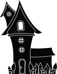 Black and White Cartoon Illustration Vector of a Haunted Witches House