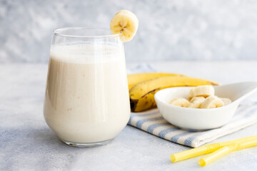 Milkshake with banana, healthy breakfast
