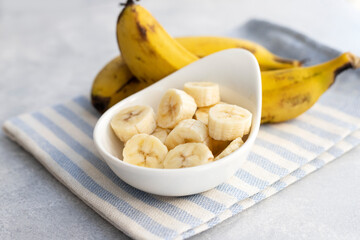 Close up of banana slices in bowl