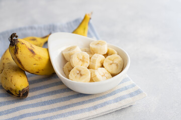 Close up of banana slices in bowl