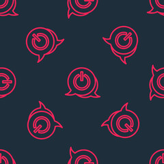 Red line Power button icon isolated seamless pattern on black background. Start sign. Vector