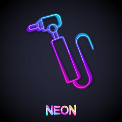 Glowing neon line Tooth drill icon isolated on black background. Dental handpiece for drilling and grinding tools. Vector