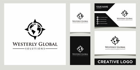 west and globe logo design template with business card design