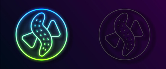Naklejka premium Glowing neon line Served cucumber on a plate icon isolated on black background. Marine food. Vector
