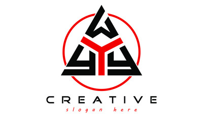 YWY three letter creative triangle shape in circle logo design vector template. typography logo | Letter mark logo | initial logo | wordmark logo | minimalist logo | gaming logo | emblem logo - obrazy, fototapety, plakaty