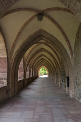 Beautiful architectural arches from several centuries ago in the monastery of Valvanera in La Rioja, Spain.