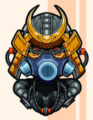 shogun helmet cyborg mascot cartoon in vector