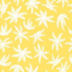 Fototapeta premium Stylized tropical flowers and leaves. Floral seamless pattern. Modern abstract print with botanical shapes. Colorful groovy vector background.