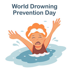 illustration vector graphic of a child asks for help drowning in water, perfect for world drowning prevention day, celebrate, greeting card, etc.