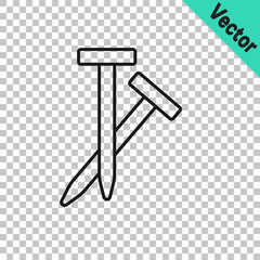 Black line Metallic nails icon isolated on transparent background. Vector