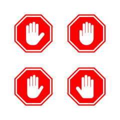 Fototapeta premium Stop icon vector. stop road sign. hand stop sign and symbol. Do not enter stop red sign with hand