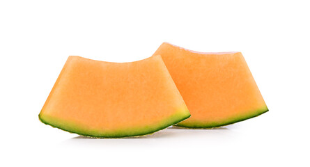 Sliced of cantaloupe melon isolated on white background.