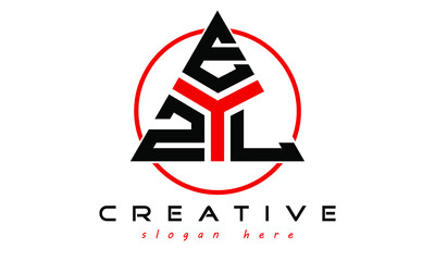 ZEL three letter creative triangle shape in circle logo design vector template. typography logo | Letter mark logo | initial logo | wordmark logo | minimalist logo | gaming logo | emblem logo - obrazy, fototapety, plakaty