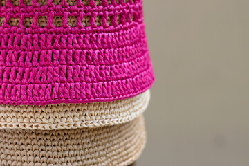 three colorful crochet summer hats as a fashion trend 