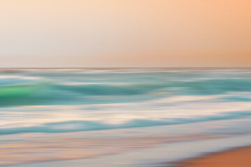 Sunset on the beach, abstract seascape in light blue and yellow colors