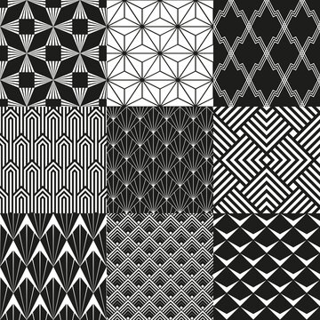 Set of 9 seamless Art Deco pattern backgrounds
