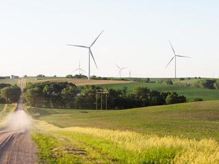Rural Countryside with farms and Wind Turbines